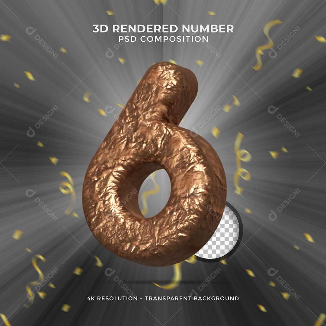 Elemento 3D Para Composições Número 6 De Chocolate PSD