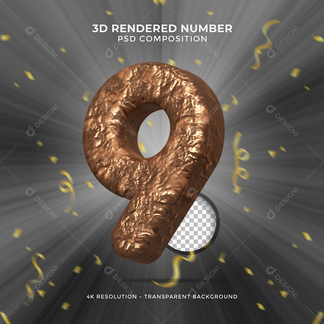 Elemento 3D Para Composições Número 9 De Chocolate PSD