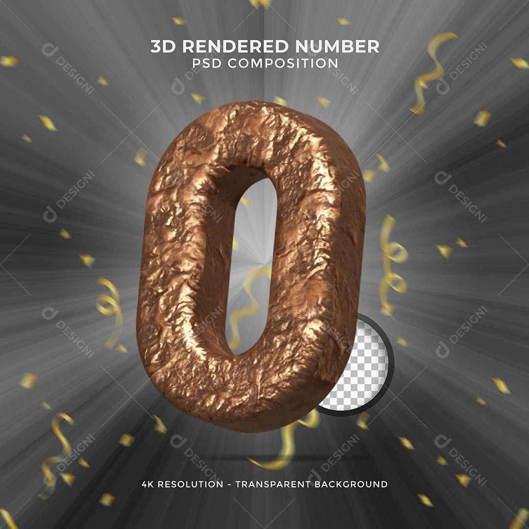 Elemento 3D Para Composições Número 0 De Chocolate PSD