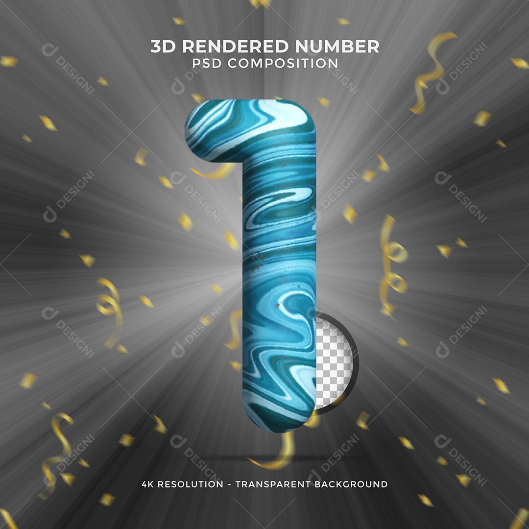 Elemento 3D Para Composições Número 1 Com Vários Tons De Azul PSD