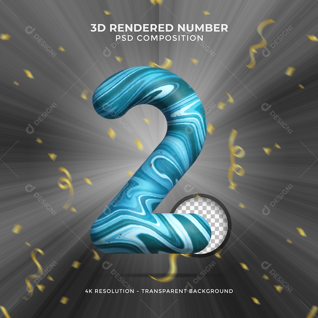 Elemento 3D Para Composições Número 2 Com Vários Tons De Azul PSD