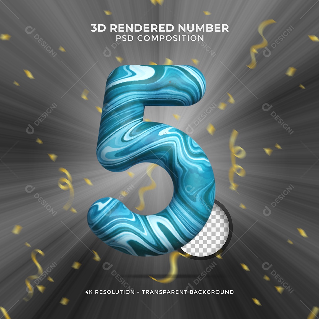 Elemento 3D Para Composições Número 5 Com Vários Tons De Azul PSD