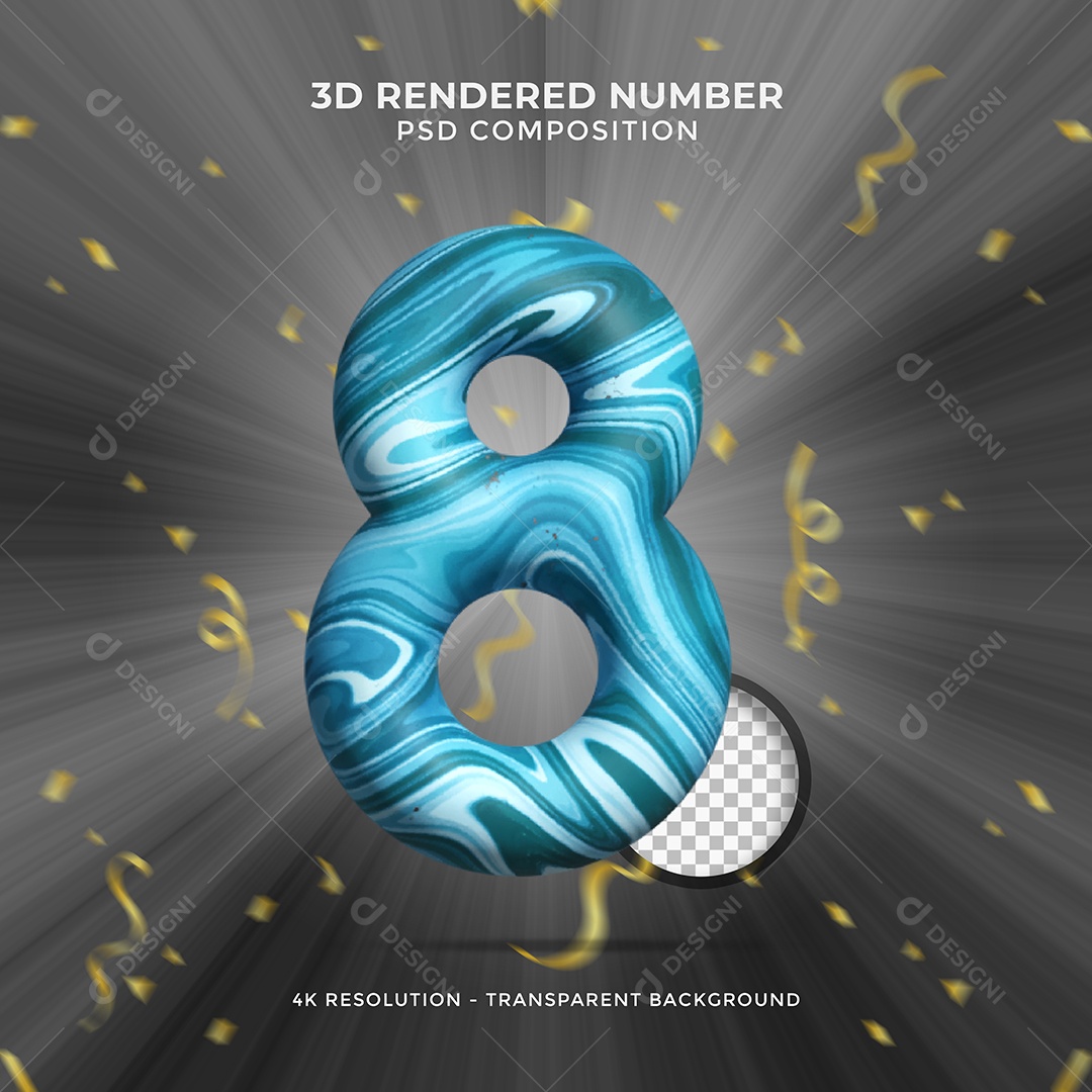 Elemento 3D Para Composições Número 8 Com Vários Tons De Azul PSD