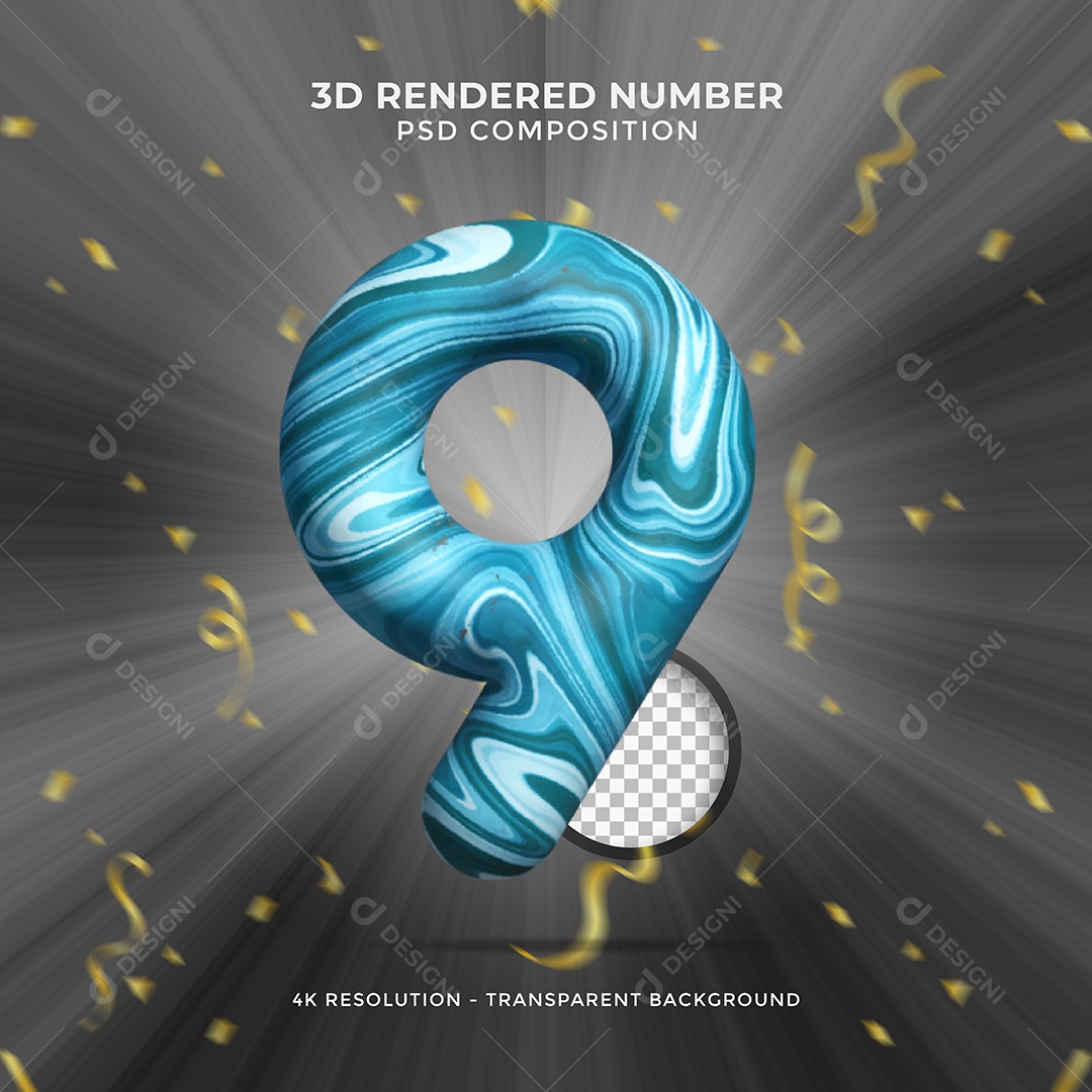 Elemento 3D Para Composições Número 9 Com Vários Tons De Azul PSD