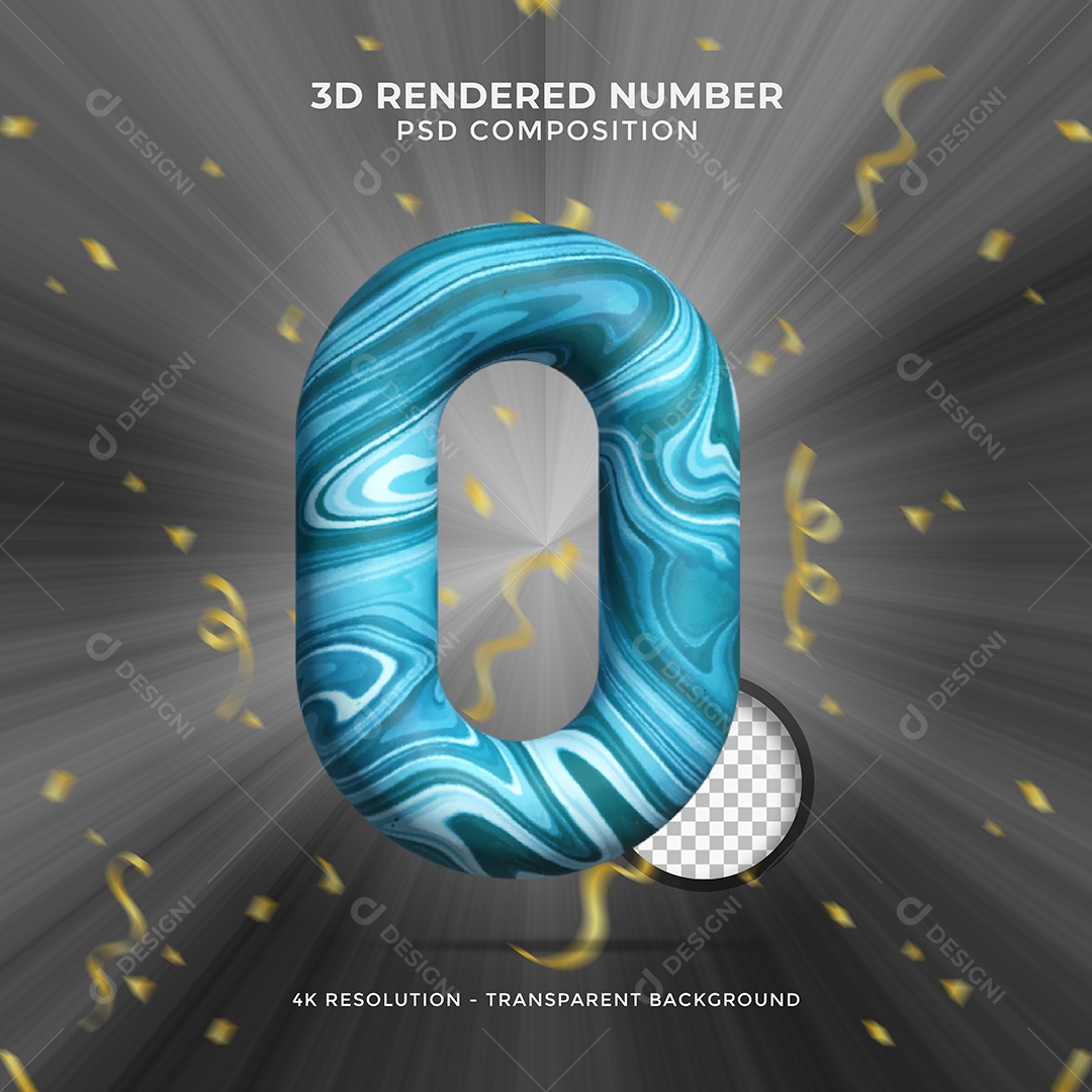 Elemento 3D Para Composições Número 0 Com Vários Tons De Azul PSD