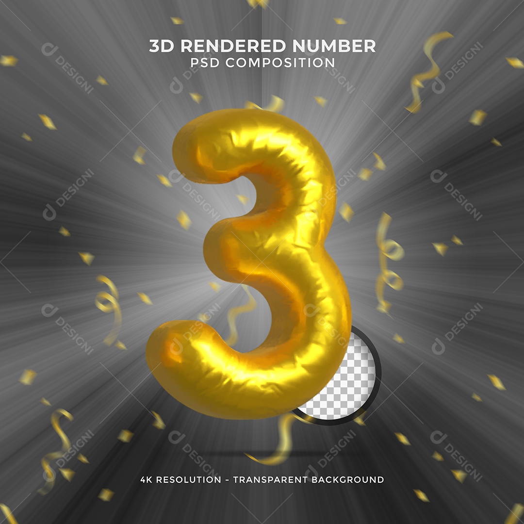 Elemento 3D Para Composição Número 3 Dourado PSD