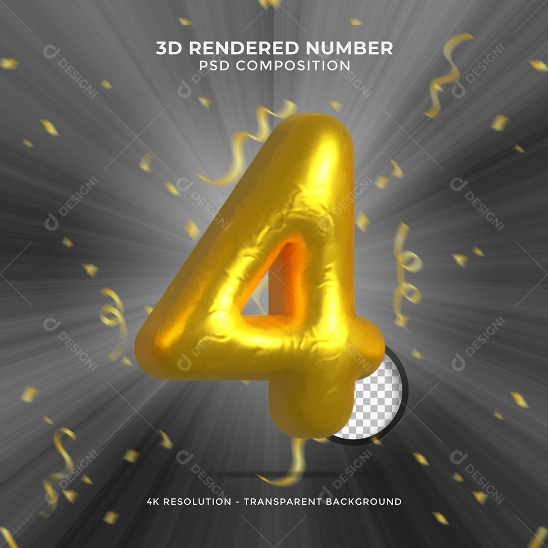 Elemento 3D Para Composição Número 4 Dourado PSD