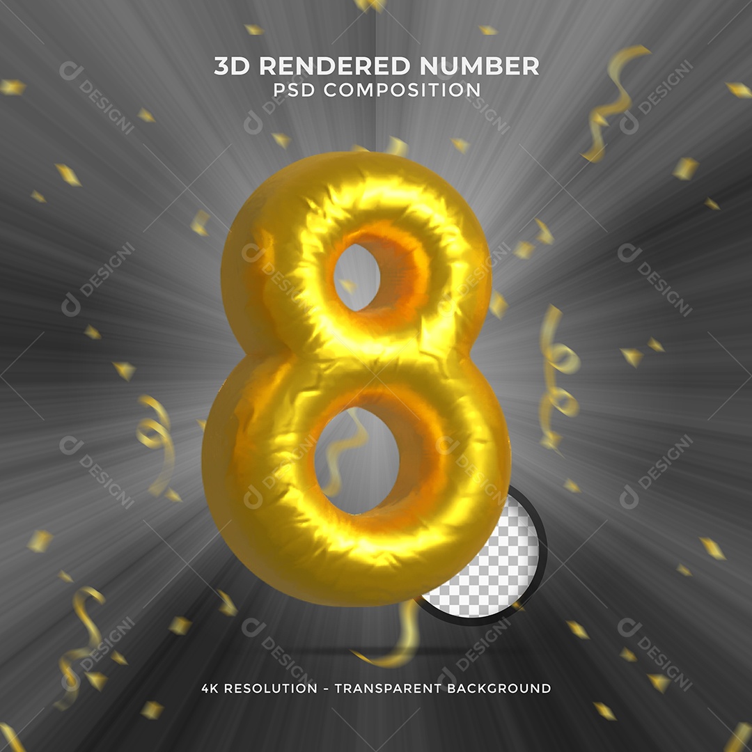 Elemento 3D Para Composição Número 8 Dourado PSD