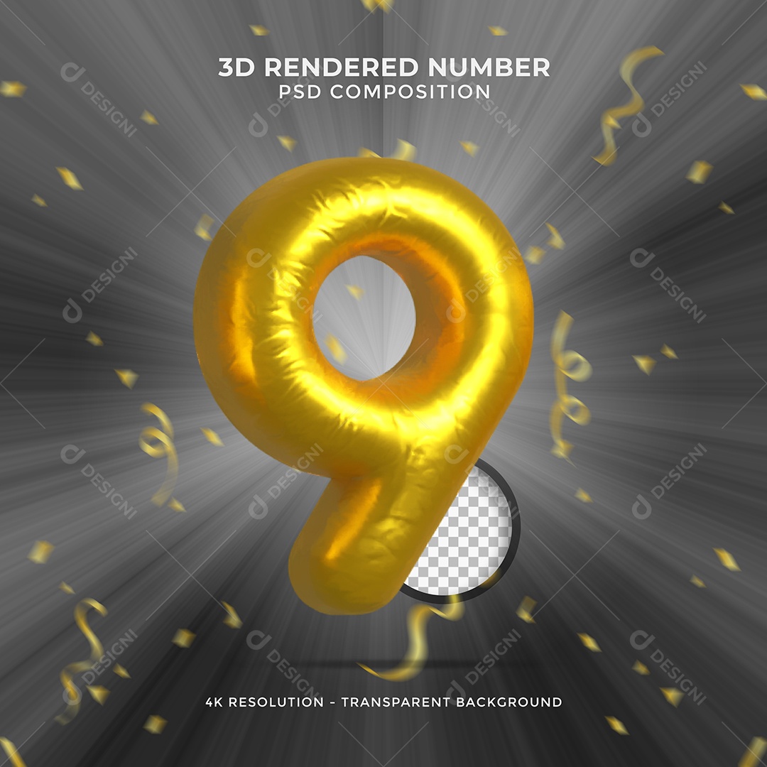 Elemento 3D Para Composição Número 9 Dourado PSD
