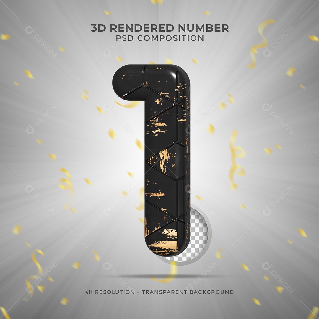 Elemento 3D Para Composição Número 1 Preto Com Detalhes PSD