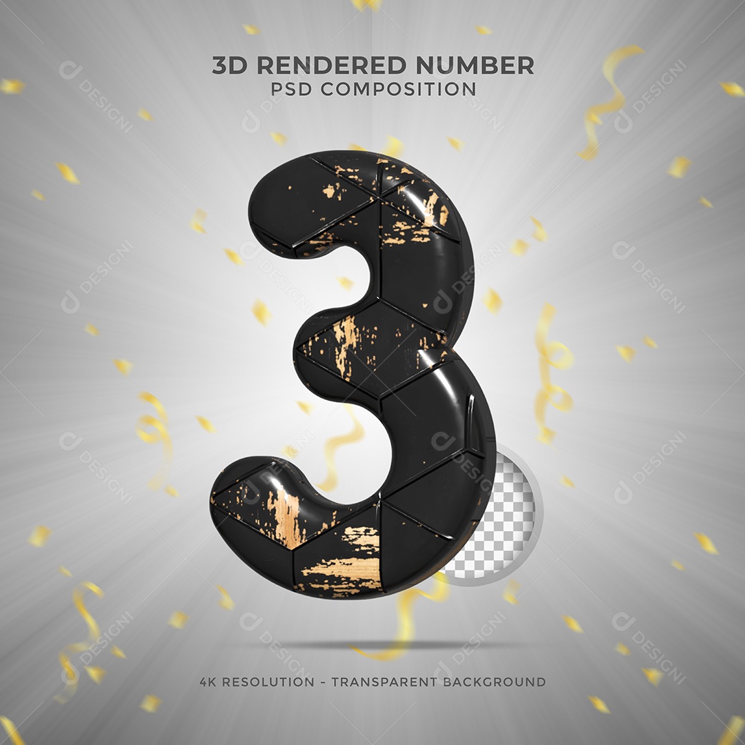 Elemento 3D Para Composição Número 3 Preto Com Detalhes PSD