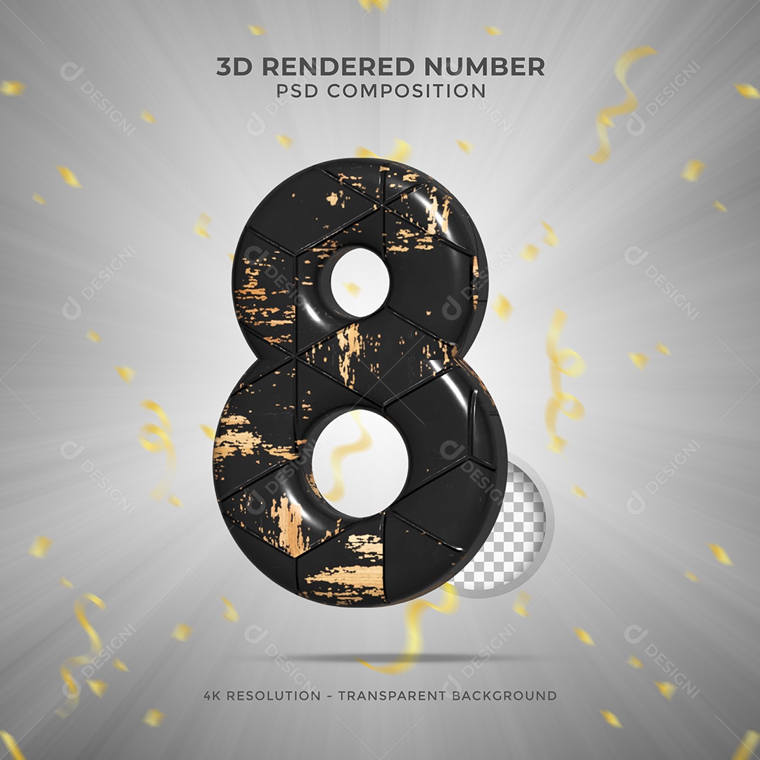 Elemento 3D Para Composição Número 8 Preto Com Detalhes PSD