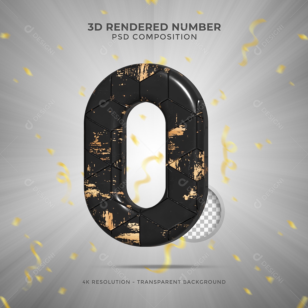 Elemento 3D Para Composição Número 0 Preto Com Detalhes PSD
