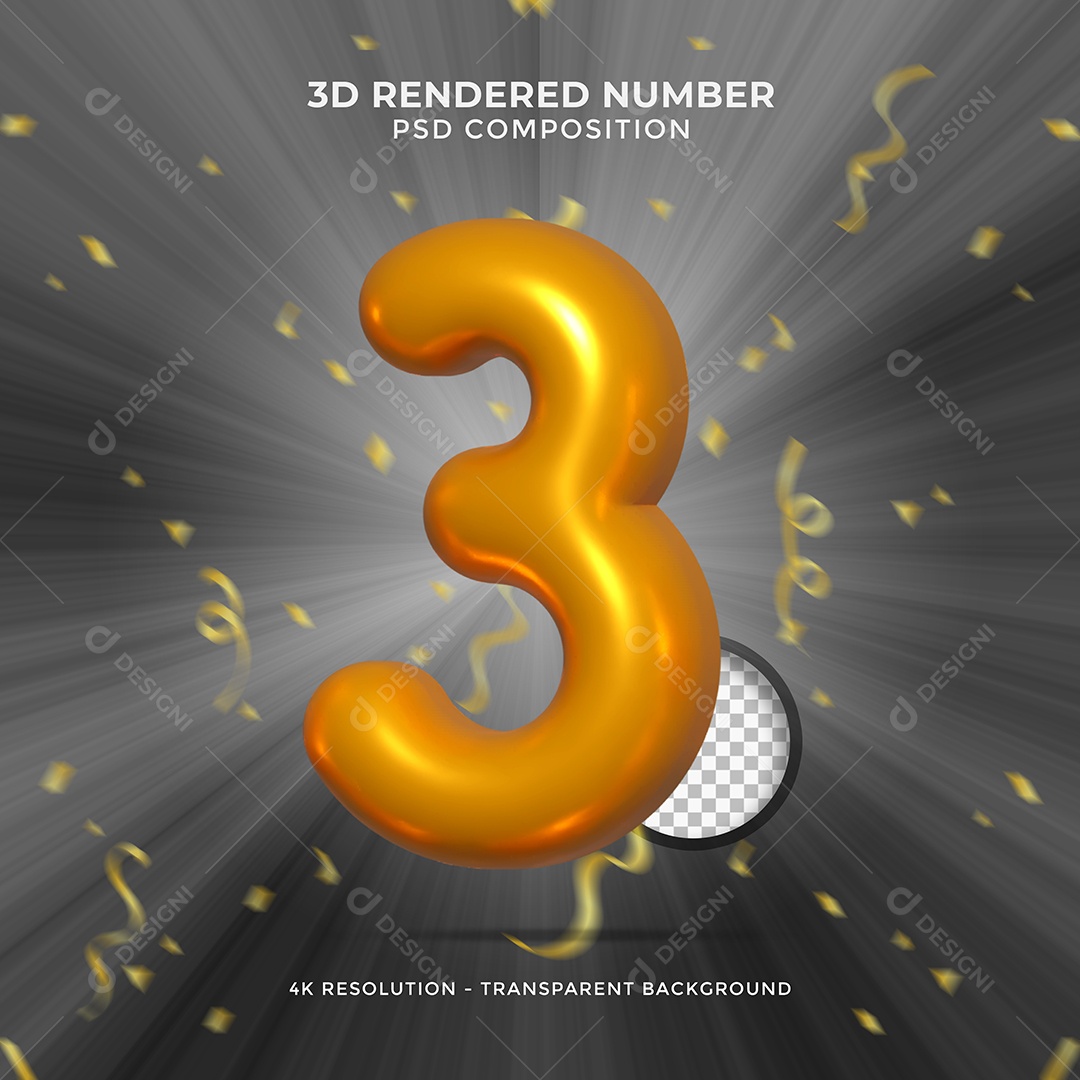 Elemento 3D Para Composição Número 3 Dourado PSD