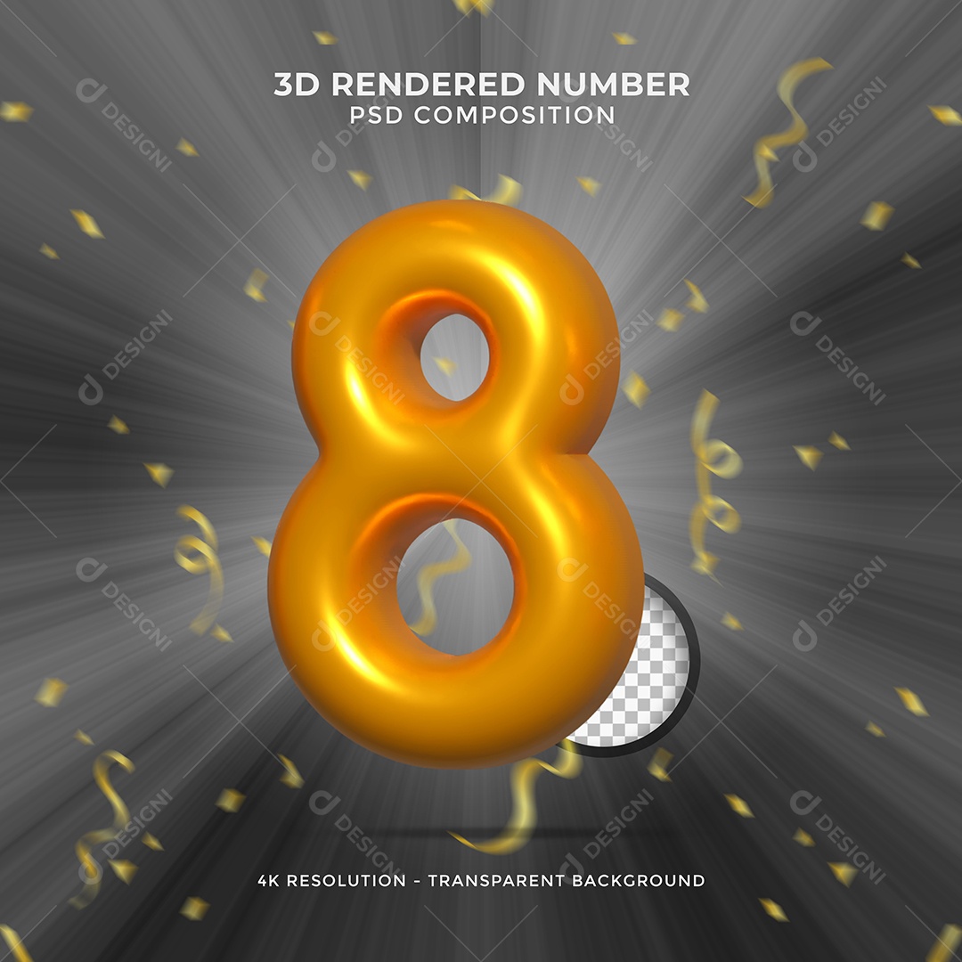Elemento 3D Para Composição Número 8 Dourado PSD