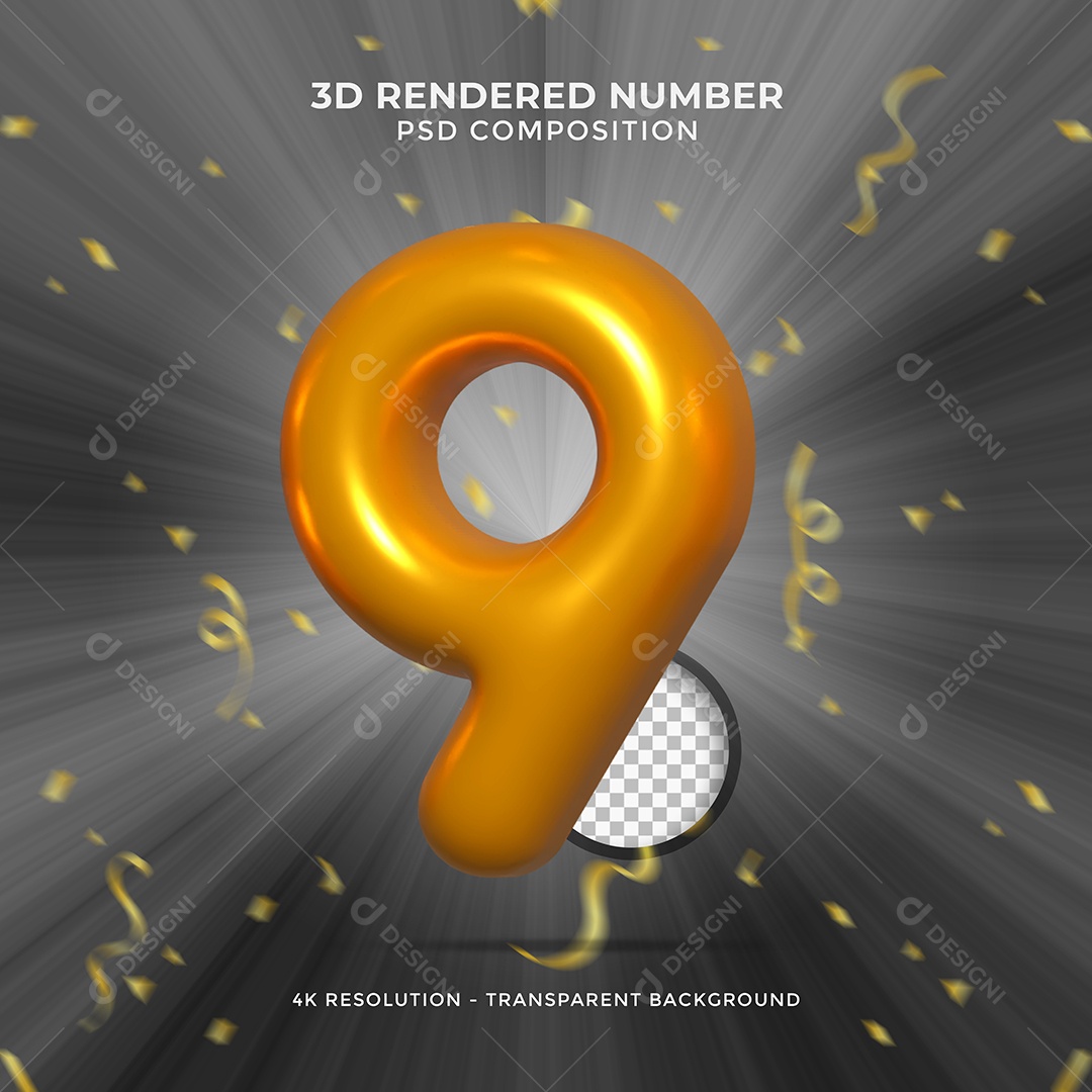 Elemento 3D Para Composição Número 9 Dourado PSD