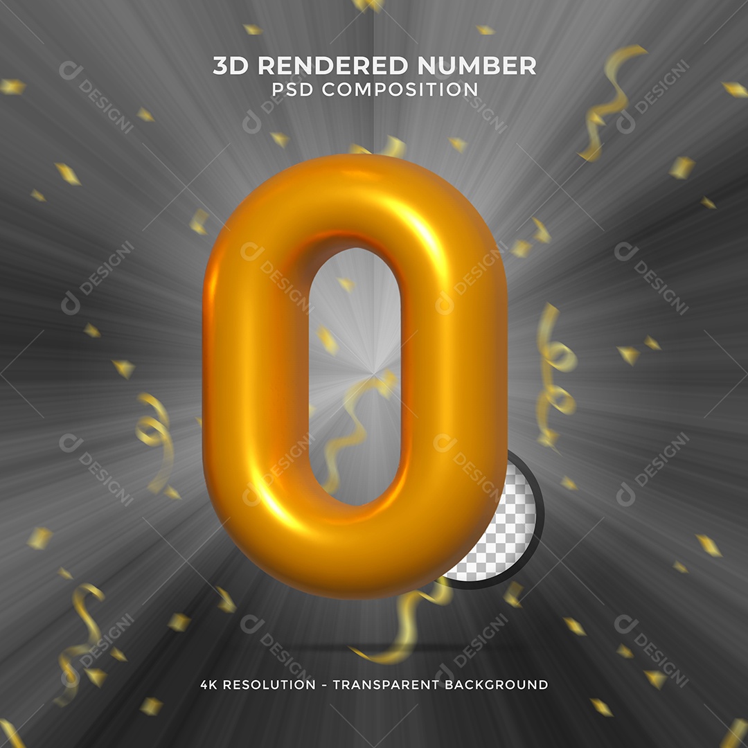 Elemento 3D Para Composição Número 0 Dourado PSD