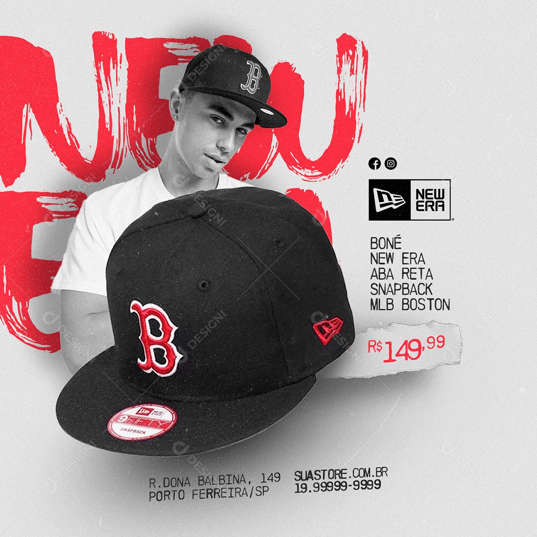 Boné New Era Aba Reta Snapback Mlb Boston Loja de Boné Social Media PSD Editável