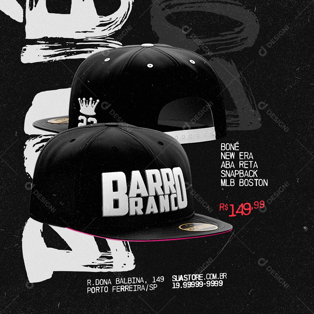 Boné New Era Aba Reta Snapback Mlb Boston Loja de Boné Social Media PSD Editável