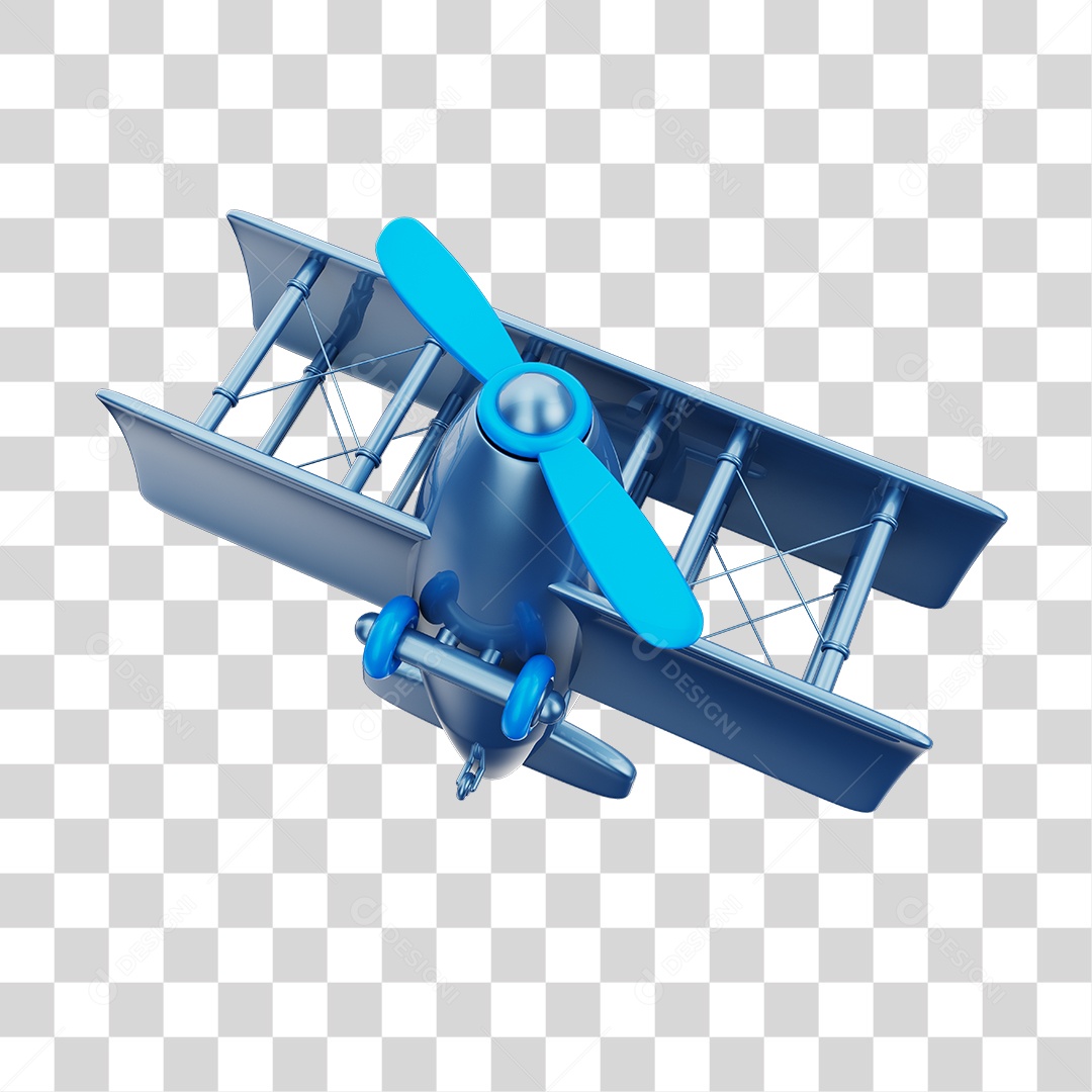 Avião Aeronave Azul Brinquedo Infantil 3D PNG Transparente