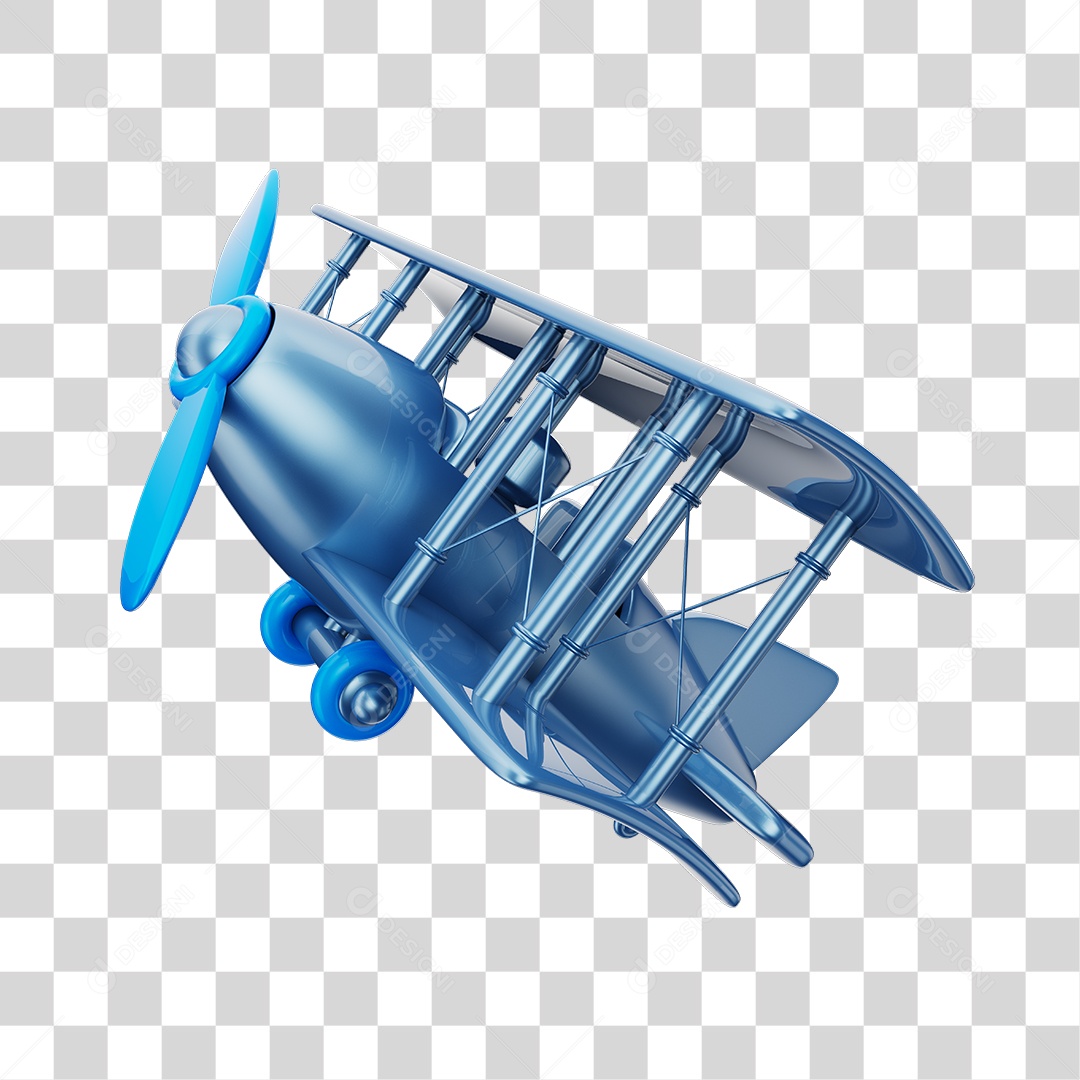 Avião Aeronave Azul Brinquedo Infantil 3D PNG Transparente