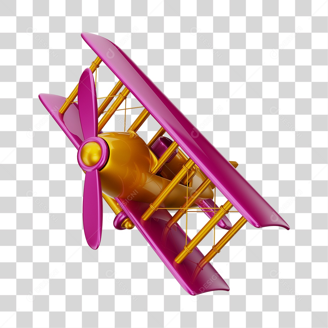 Avião Aeronave Rosa Brinquedo Infantil 3D PNG Transparente