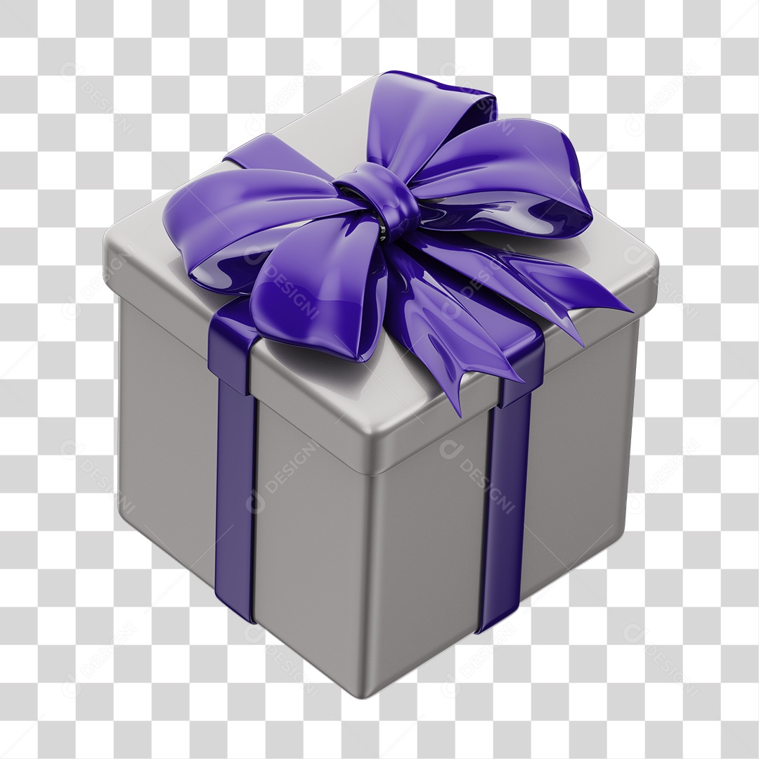 Caixa de Presente Branca Com Laço Roxa PNG Transparente