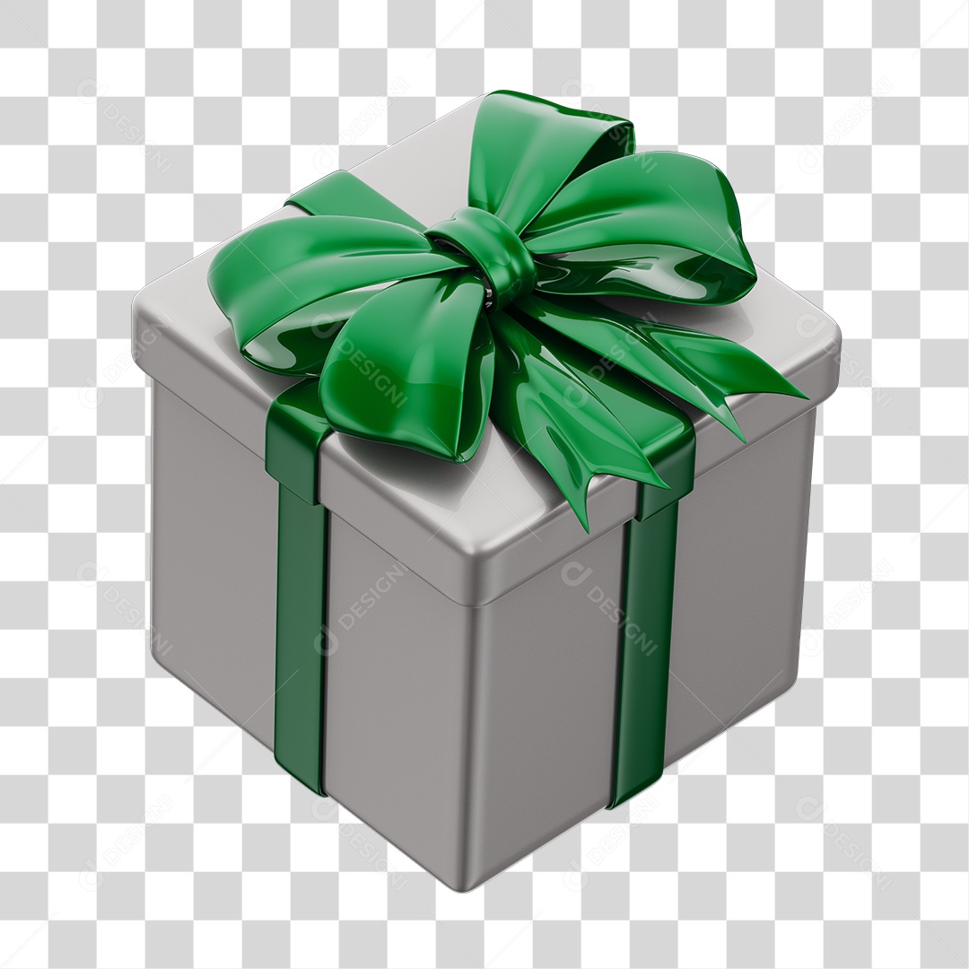 Caixa de Presente Branca Com Laço Verde PNG Transparente