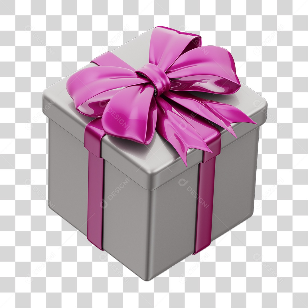 Caixa de Presente Branca Com Laço Roxa PNG Transparente