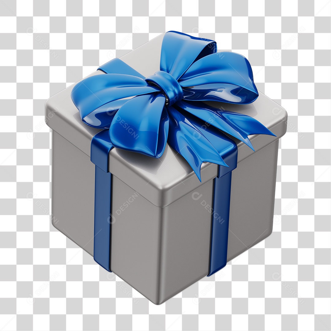 Caixa de Presente Branca Com Laço Azul PNG Transparente