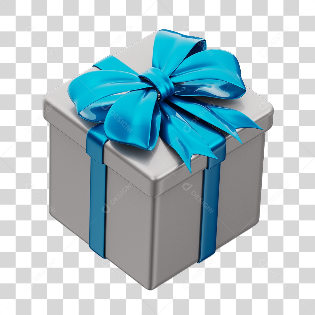 Caixa de Presente Branca Com Laço Azul PNG Transparente