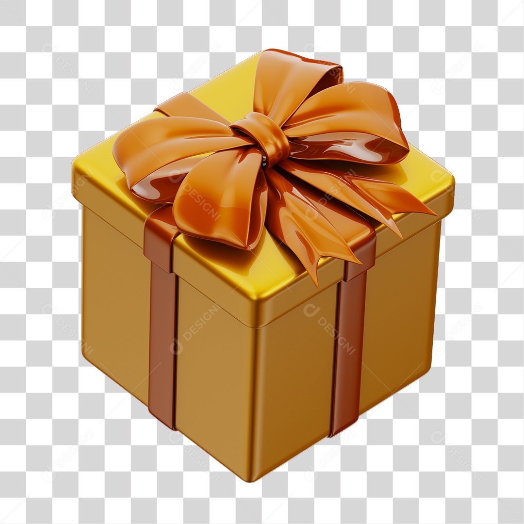 Caixa de Presente Dourada Com Laço PNG Transparente