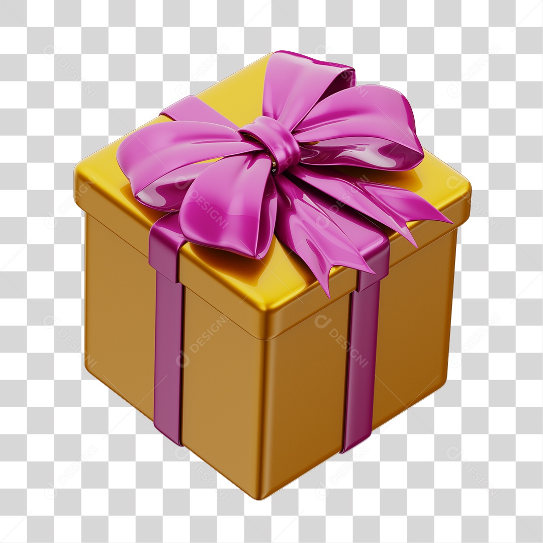 Caixa de Presente Dourada Com Laço Rosa PNG Transparente