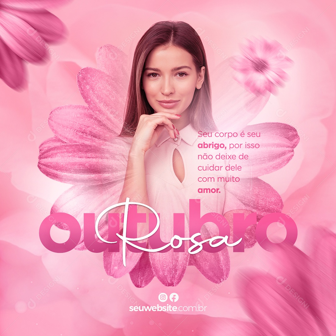 Seu Corpo é seu Abrigo Outubro Rosa Social Media PSD Editável