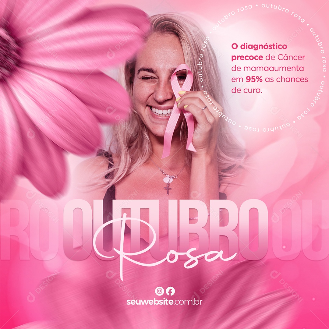 Outubro Rosa Mês de Conscientização sobre o Câncer de Mama Social Media PSD Editável
