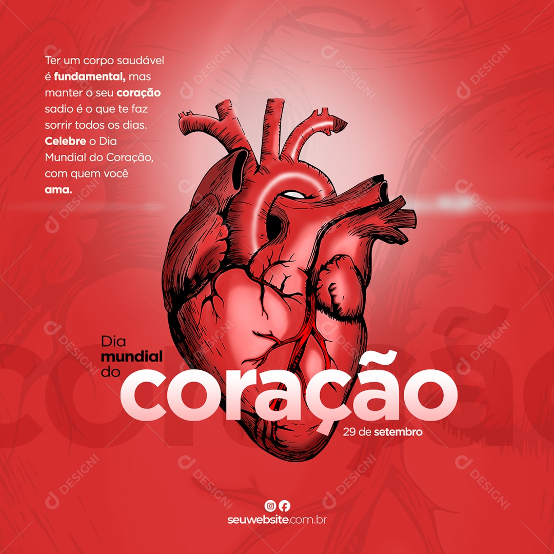 Ter um Corpo Saudável é Fundamental Dia do Coração Social Media PSD Editável