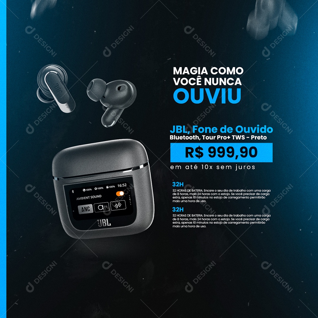 Magia como Você nunca Viu JBL Fone de Ouvido Loja De Eletrônico Social Media PSD Editável