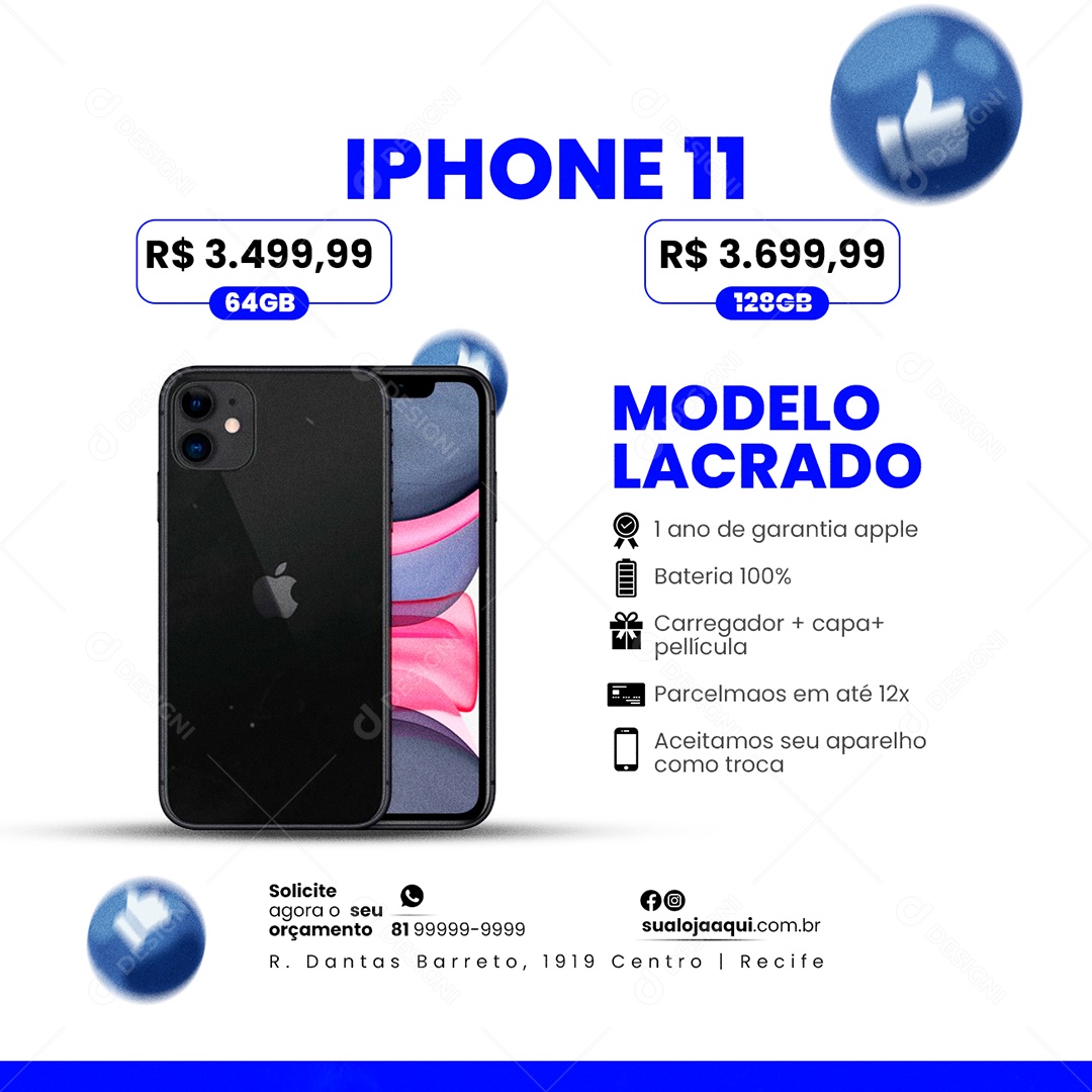 Iphone 11 Modelo Lacrado Loja De Eletrônico Social Media PSD Editável