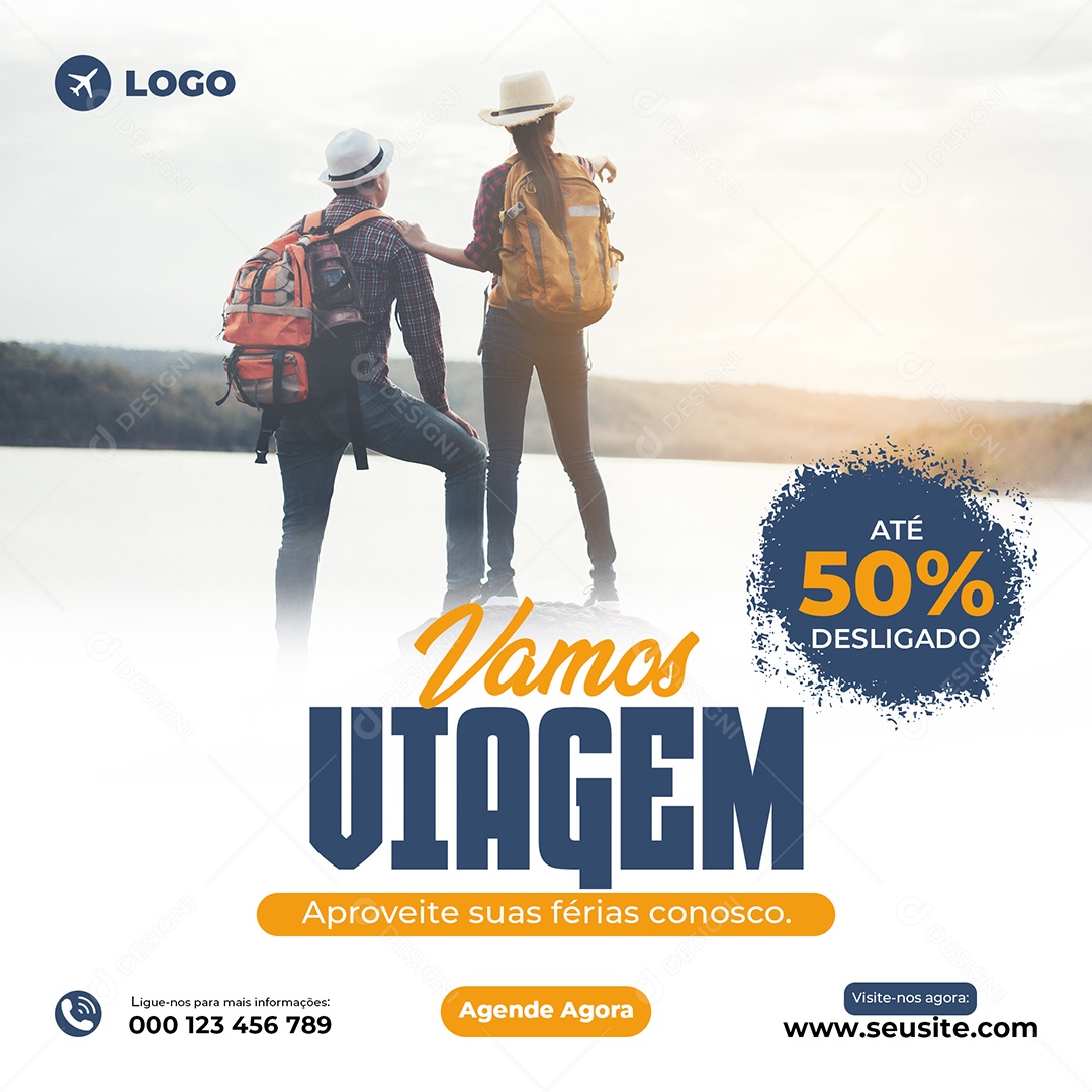 Viagem Até 50% Vamos Social Media PSD Editável