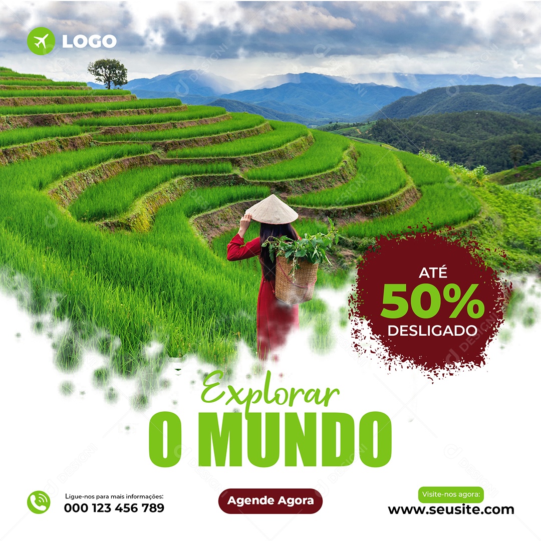 Social Media Explorar o Mundo Até 50% Viagem PSD Editável