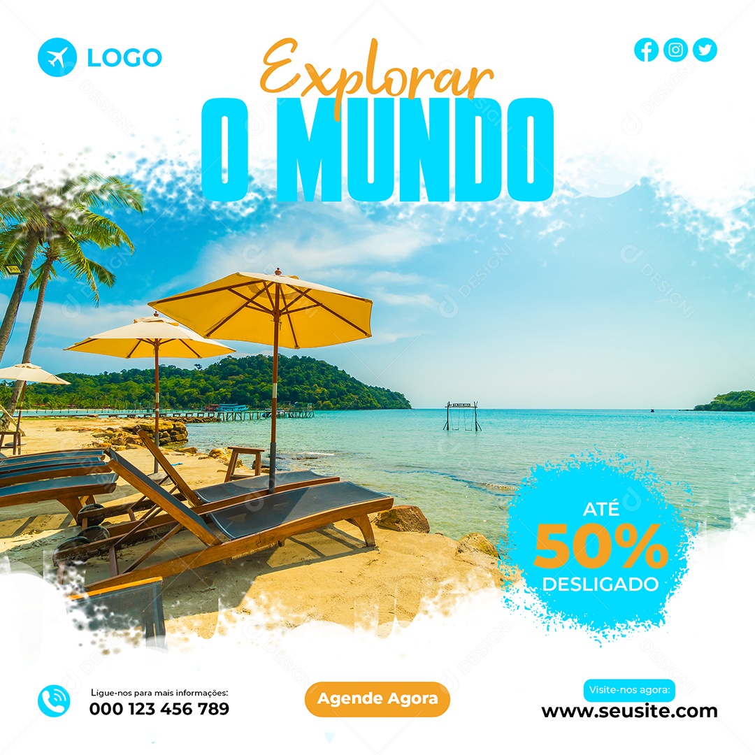 Social Media Explorar o Mundo Até 50% Viagem PSD Editável