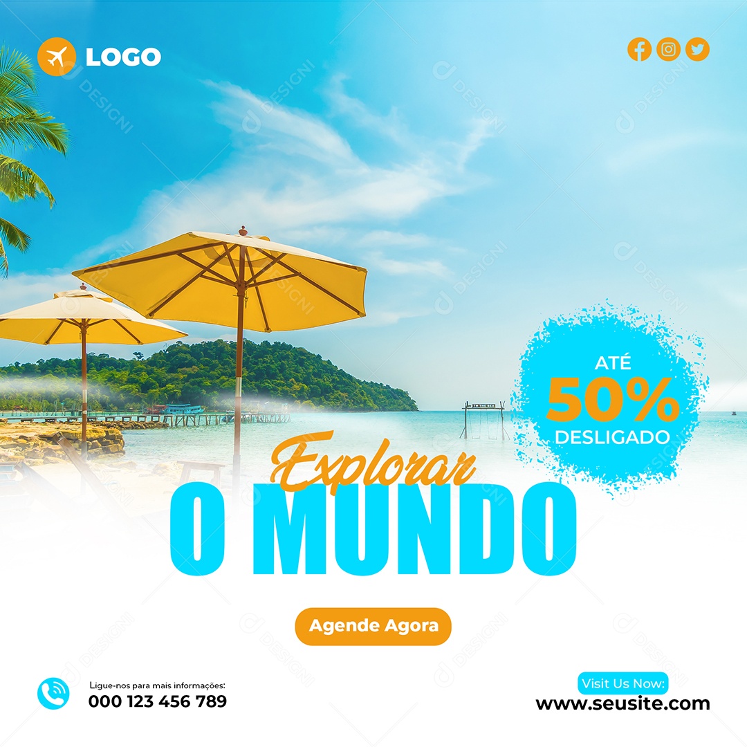 Social Media Explorar o Mundo Até 50% Viagem PSD Editável