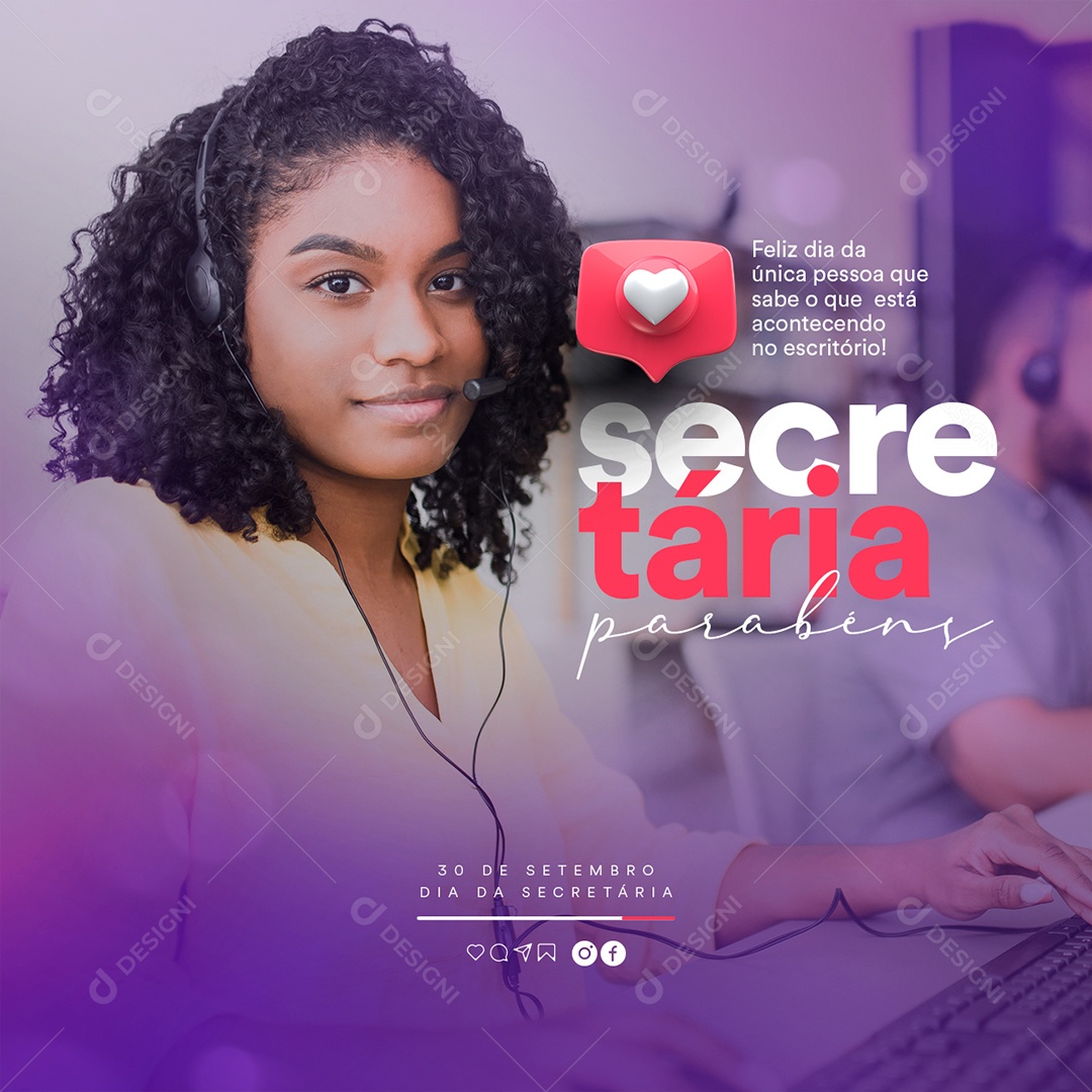 Feliz Dia da Única pessoa que sabe o que Está Acontecendo no Escritório Dia da Secretária Social Media PSD Editável