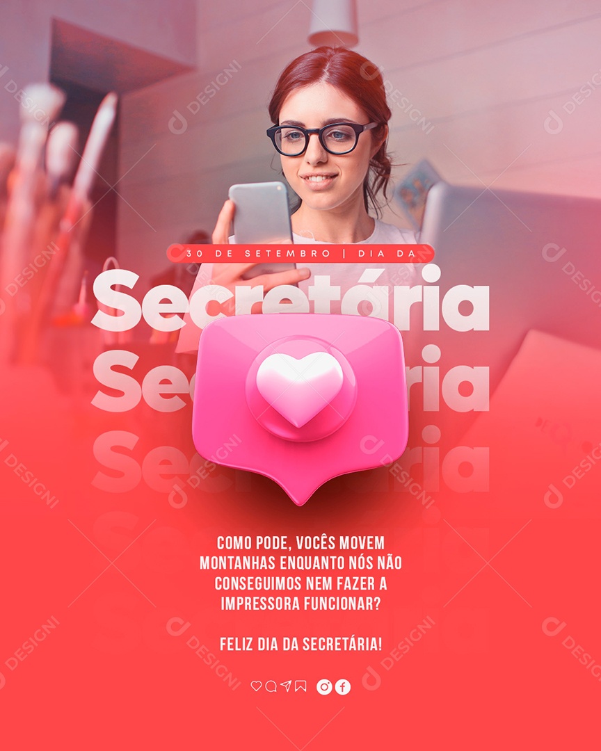 Como pode Vocês Movem Montanhas Dia da Secretária Social Media PSD Editável
