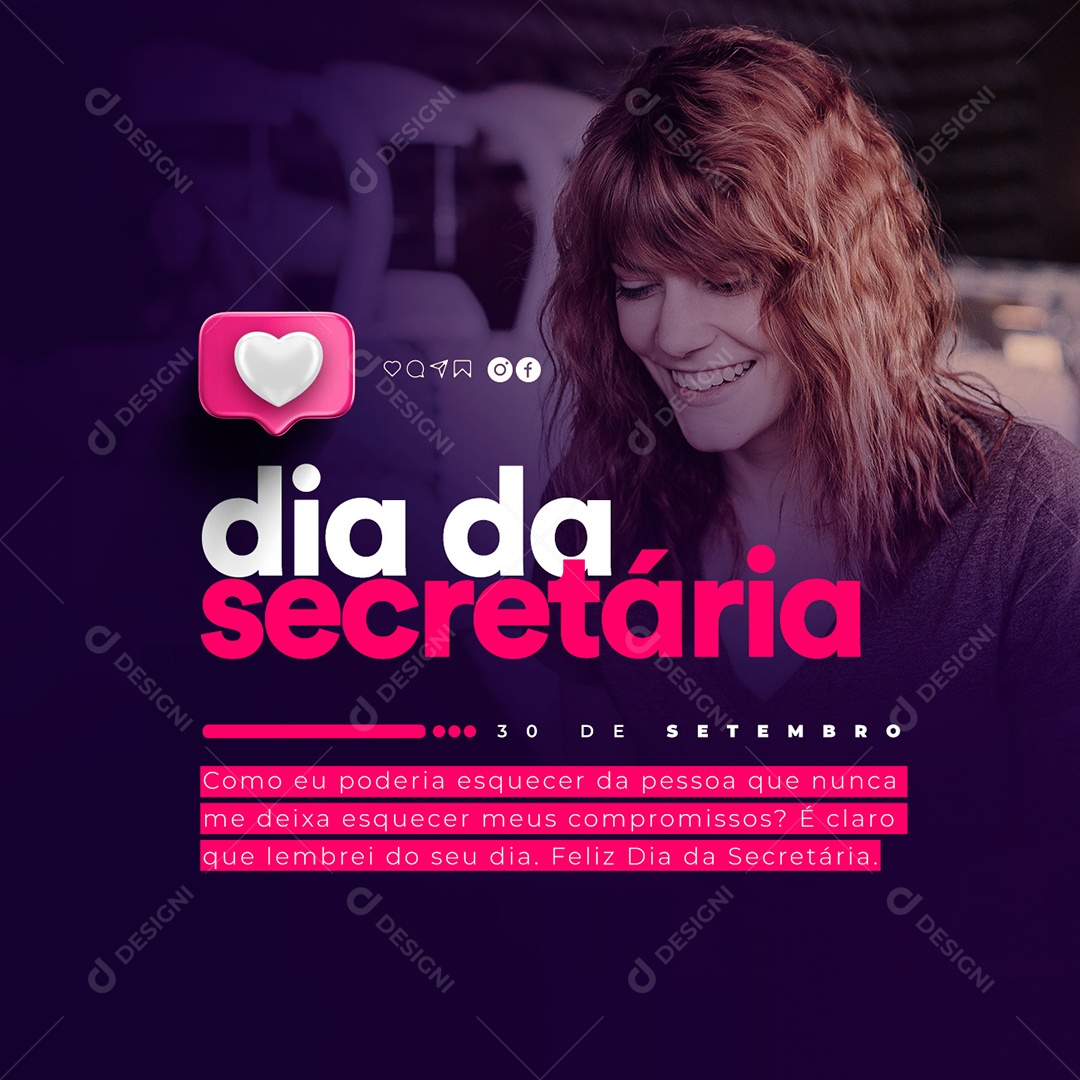 Como eu Poderia esquecer Dia da Secretária 30 de Setembro Social Media PSD Editável
