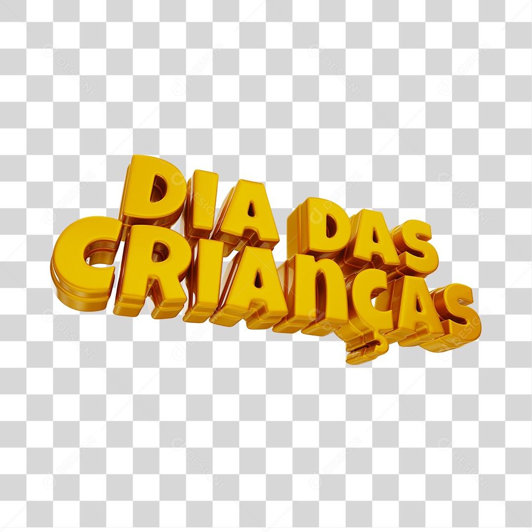 Dia Das Crianças Texto 3D Dourado PNG Transparente
