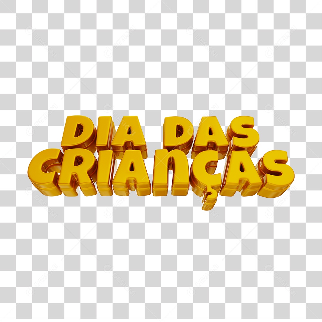 Dia Das Crianças Texto 3D Dourado PNG Transparente