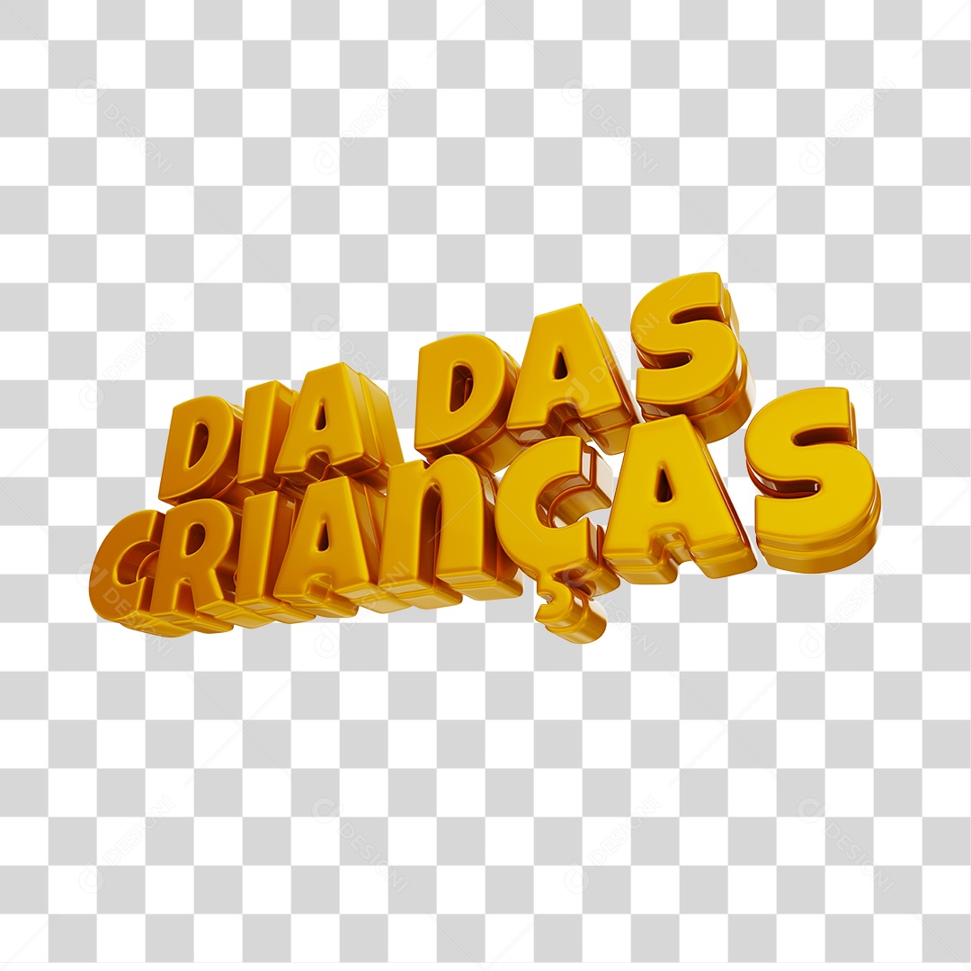 Dia Das Crianças Texto 3D Dourado PNG Transparente