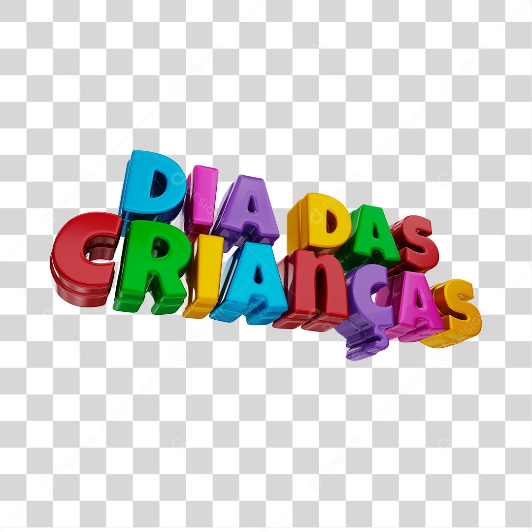 Dia Das Crianças Texto 3D Colorido PNG Transparente
