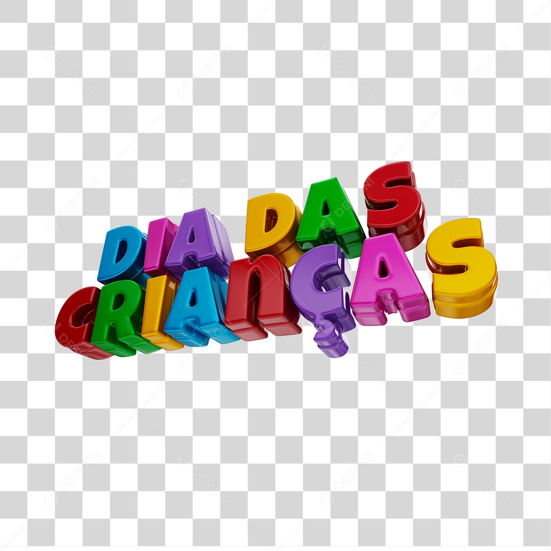 Dia Das Crianças Texto 3D Colorido PNG Transparente